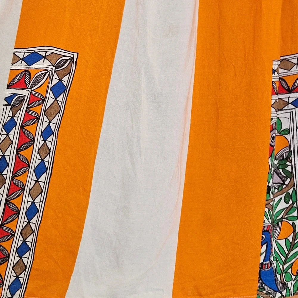 Tory Burch Orange Cream Silk Geometric Botanical Print Midi Dress Size‎ 2
